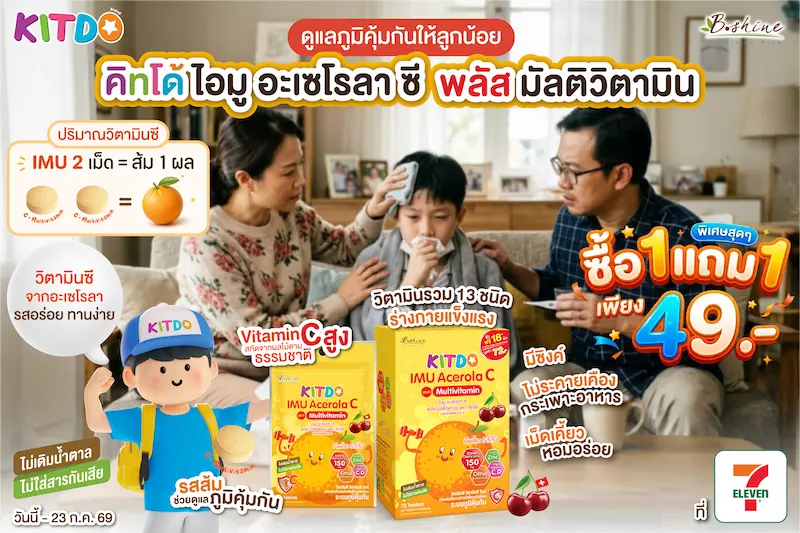 ลุยเรียนเต็มที่ไม่มีสะดุด! “คิทโด้” ชวนคุณพ่อคุณแม่ดูแลโภชนาการลูกน้อย ด้วยวิตามินเม็ดเคี้ยว 2 สูตร จัดโปร “ซื้อ 1 แถม 1” เพียง 49 บาท ที่เซเว่น อีเลฟเว่น